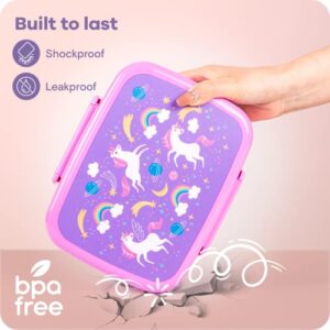 RUVALINO Bento Lunch Box for Kids, 5-Compartment Bento-Style Kids Lunch Box with Utensils, Leak-Proof, Dishwasher Safe, Pre-School Kid Daycare Lunches Snack Container for Ages 5 and up, Unicorn