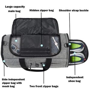 Noelen Gad Travel Duffle Bag for men 50L Medium Sports Gym Bag with Dry wet separation Pocket & Shoes Compartment Weekender Overnight Backpack for Traveling Duffel Bag Backpack (Grey)