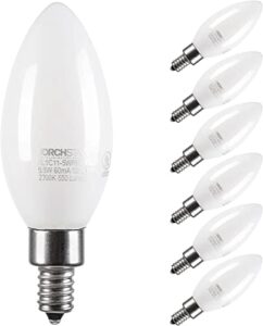 torchstar dimmable e12 led candelabra bulb, ul listed, 60w equivalent chandelier light bulbs, 550lm, led filament candle bulb c11, frosted glass ceiling fan light bulbs, 2700k soft white, pack of 6