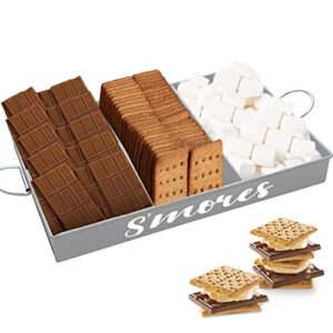 webake smores tray with food tongs, grey s'mores station farmhouse s'mores bar holder with handles rectangle divided metal serving tray