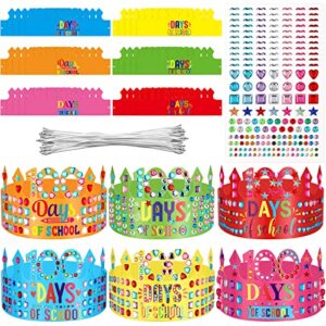 30 pcs 100 days paper crowns, 100 day of school rhinestones paper crowns for kids 100 days of school decorations party hats for 100th day celebration party favors supplies classroom decorations