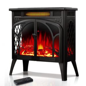 zafro 24inches electric fireplace stove, free-standing electric fireplace with adjustable brightness, indoor heater with realistic flame effects, overheating protection, 500w/1500w, black