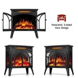 ZAFRO 24Inches Electric Fireplace Stove, Free-Standing Electric Fireplace with Adjustable Brightness, Indoor Heater with Realistic Flame Effects, Overheating Protection, 500w/1500w, Black