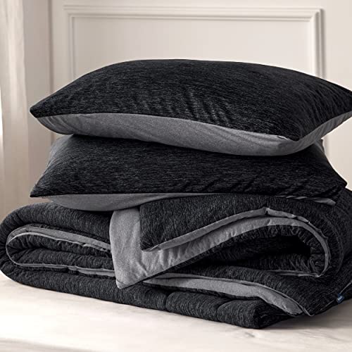 Bedsure Queen Comforter Set - Cooling and Warm Bed Set, Charcoal Black Reversible All Season Cooling Comforter, 3 Pieces, 1 Queen Size Comforter (88"x88") and 2 Pillow Cases (20"x26")