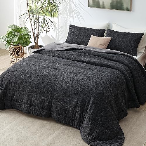 Bedsure Queen Comforter Set - Cooling and Warm Bed Set, Charcoal Black Reversible All Season Cooling Comforter, 3 Pieces, 1 Queen Size Comforter (88"x88") and 2 Pillow Cases (20"x26")