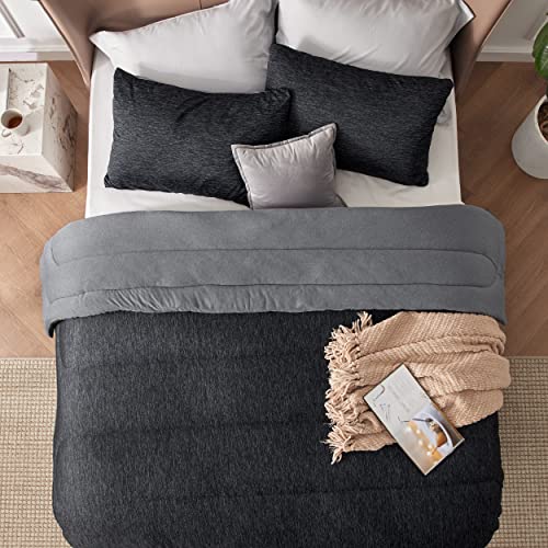 Bedsure Queen Comforter Set - Cooling and Warm Bed Set, Charcoal Black Reversible All Season Cooling Comforter, 3 Pieces, 1 Queen Size Comforter (88"x88") and 2 Pillow Cases (20"x26")