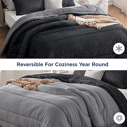 Bedsure Queen Comforter Set - Cooling and Warm Bed Set, Charcoal Black Reversible All Season Cooling Comforter, 3 Pieces, 1 Queen Size Comforter (88"x88") and 2 Pillow Cases (20"x26")