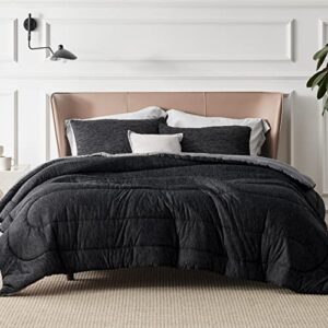 Bedsure Queen Comforter Set - Cooling and Warm Bed Set, Charcoal Black Reversible All Season Cooling Comforter, 3 Pieces, 1 Queen Size Comforter (88"x88") and 2 Pillow Cases (20"x26")