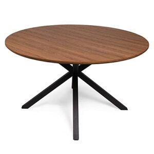 53'' mid-century modern round dining room table for 4-6 person for home, kitchen, restaurant, w/solid metal legs leisure table , easy-assembly, walnut looking