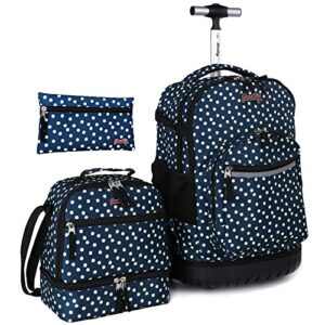 seastig rolling backpack 18in wheeled backpack with lunch bag and pencil case set roller backpack laptop backpack adults kids