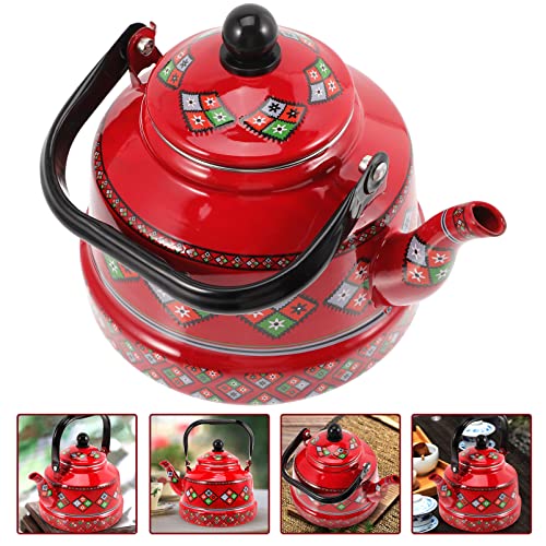 LIFKOME Red Tea Kettle Vintage Enamel Tea Kettle Stovetop Tea Pot Water Boiling Kettle 2.5L Stainless Steel Enameled Teakettle Kungfu Teapot for Boiling Water Coffee Tea Leaf (Red) Tea Kettle