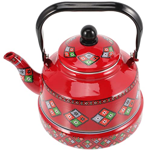 LIFKOME Red Tea Kettle Vintage Enamel Tea Kettle Stovetop Tea Pot Water Boiling Kettle 2.5L Stainless Steel Enameled Teakettle Kungfu Teapot for Boiling Water Coffee Tea Leaf (Red) Tea Kettle