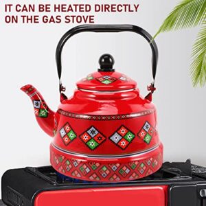 LIFKOME Red Tea Kettle Vintage Enamel Tea Kettle Stovetop Tea Pot Water Boiling Kettle 2.5L Stainless Steel Enameled Teakettle Kungfu Teapot for Boiling Water Coffee Tea Leaf (Red) Tea Kettle