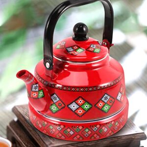 LIFKOME Red Tea Kettle Vintage Enamel Tea Kettle Stovetop Tea Pot Water Boiling Kettle 2.5L Stainless Steel Enameled Teakettle Kungfu Teapot for Boiling Water Coffee Tea Leaf (Red) Tea Kettle