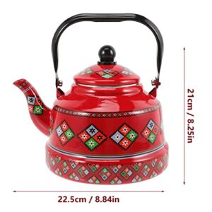 LIFKOME Red Tea Kettle Vintage Enamel Tea Kettle Stovetop Tea Pot Water Boiling Kettle 2.5L Stainless Steel Enameled Teakettle Kungfu Teapot for Boiling Water Coffee Tea Leaf (Red) Tea Kettle