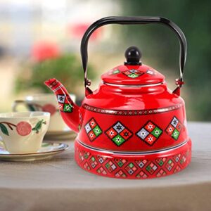 LIFKOME Red Tea Kettle Vintage Enamel Tea Kettle Stovetop Tea Pot Water Boiling Kettle 2.5L Stainless Steel Enameled Teakettle Kungfu Teapot for Boiling Water Coffee Tea Leaf (Red) Tea Kettle