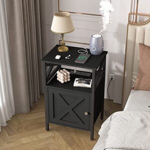 LDTTCUK Side Table with Charging Station, End Table with Power Outlet & USB Ports, Nightstand with 2 Tiers Storage Space and Storage Cabinet, Sofa Side Tables for Bedroom, Living Room,Office,Black