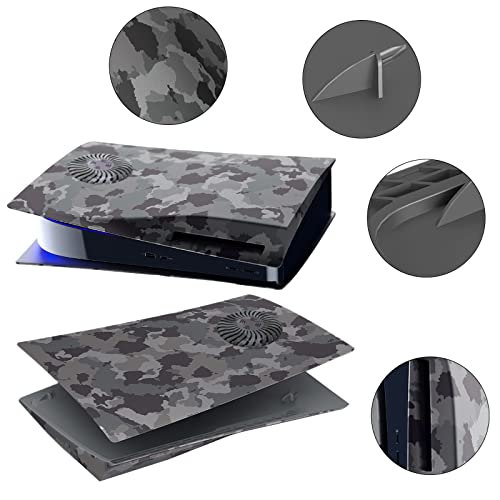 Cover Plates with Cooling Vent for PS5 Disc Edition Console, Playstation 5 Accessories Face Plates Side Panels Shell Replacement Protective Faceplates (Gray Camouflage)