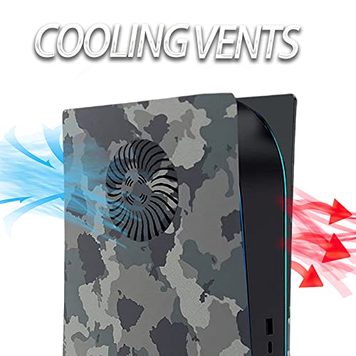 Cover Plates with Cooling Vent for PS5 Disc Edition Console, Playstation 5 Accessories Face Plates Side Panels Shell Replacement Protective Faceplates (Gray Camouflage)