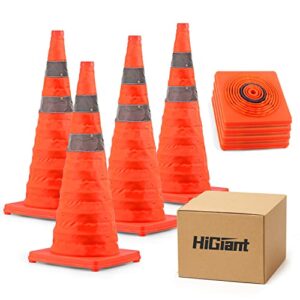 higiant [4 pack] collapsible traffic safety cones 28'' inch, orange pop-up cones with reflective collar, caution cones for road driving practice and parking lot