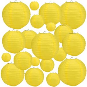 keileoho 20 pcs 4/6/8/10/12 inches yellow paper lanterns, round chinese paper lanterns, japanese hanging paper lanterns lamp fall decorative paper lantern set for party, halloween, decor