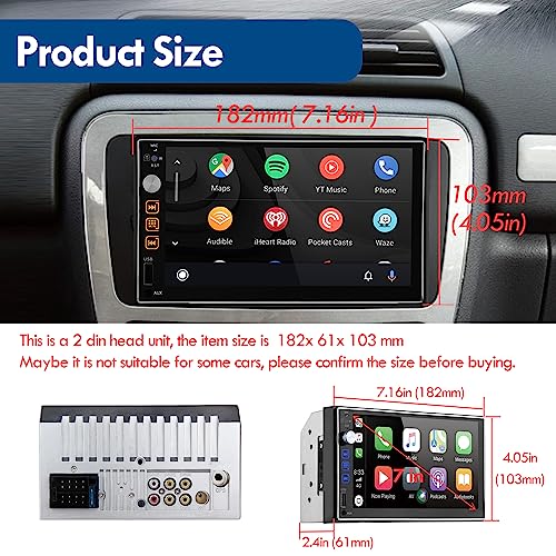 Double Din Car Stereo with Apple CarPlay & Android Auto - 7" Touchscreen Car Radio with Backup Camera and Mirror Link - Bluetooth Audio (Wired carplay)