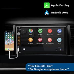 Double Din Car Stereo with Apple CarPlay & Android Auto - 7" Touchscreen Car Radio with Backup Camera and Mirror Link - Bluetooth Audio (Wired carplay)