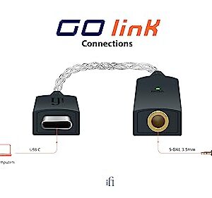 iFi GO link - DAC & Amplifier - USB-C to 3.5mm Adapter - Improve Headphone Sound from any Device - Gold-plated 3.5mm Headphone Socket – Flexible Cable - Supports Hi-Resolution 32-bit/384kHz/DSD256/MQA