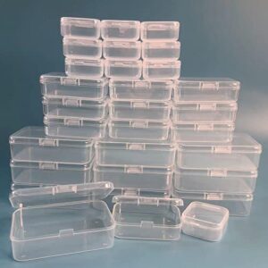 wotermly 30 pcs small containers assorted sizes small plastic containers with lids small mini clear plastic beads storage containers box with hinged lid for storaging tiny items (mixed30p)