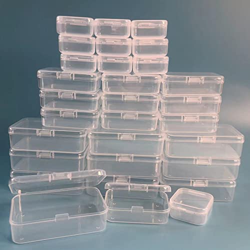 Wotermly 30 Pcs Small Containers Assorted Sizes Small Plastic Containers with Lids Small Mini Clear Plastic Beads Storage Containers Box with Hinged Lid for Storaging Tiny Items (Mixed30P)