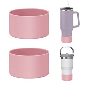 mlksi 2pcs silicone boot for stanley cup accessories, protector silicone water bottle bottom sleeve for stanley 40 oz 30 oz tumbler simple modern tumbler with handle, pink