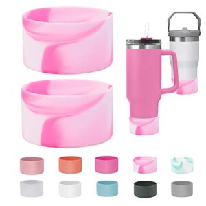 mlksi 2pcs silicone boot for stanley cup accessories, protector silicone water bottle bottom sleeve for stanley 40 oz 30 oz tumbler simple modern tumbler with handle, pink and white