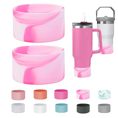 MLKSI 2Pcs Silicone Boot for Stanley Cup Accessories, Protector Silicone Water Bottle Bottom Sleeve for Stanley 40 oz 30 oz Tumbler Simple Modern Tumbler with Handle, Pink and White