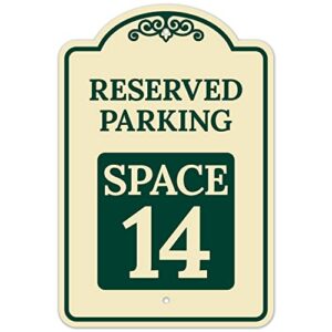 reserved parking space 14 décor sign, green light, 12x18 inches, acm, fade resistant, made in usa by sigo signs