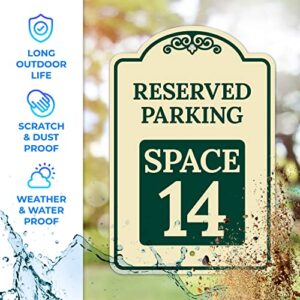 Reserved Parking Space 14 Décor Sign, Green Light, 12x18 Inches, ACM, Fade Resistant, Made in USA by Sigo Signs