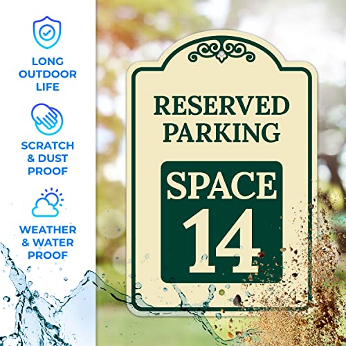 Reserved Parking Space 14 Décor Sign, Green Light, 12x18 Inches, ACM, Fade Resistant, Made in USA by Sigo Signs