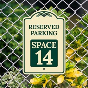 Reserved Parking Space 14 Décor Sign, Green Light, 12x18 Inches, ACM, Fade Resistant, Made in USA by Sigo Signs