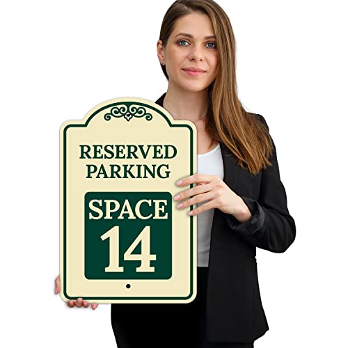 Reserved Parking Space 14 Décor Sign, Green Light, 12x18 Inches, ACM, Fade Resistant, Made in USA by Sigo Signs