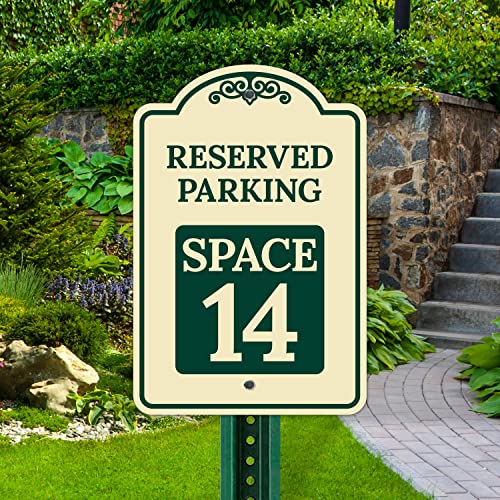 Reserved Parking Space 14 Décor Sign, Green Light, 12x18 Inches, ACM, Fade Resistant, Made in USA by Sigo Signs