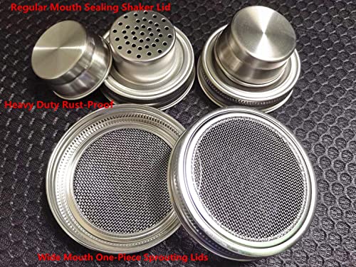 Mason Jar Regular Mouth Shaker Lids 316 Stainless Steel Wide Mouth Sprouting Lids Screen Mesh Strainer Lid for Salad Sprouts Alfalfa Broccoli Seeds Sprouter Kit