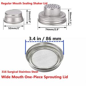 Mason Jar Regular Mouth Shaker Lids 316 Stainless Steel Wide Mouth Sprouting Lids Screen Mesh Strainer Lid for Salad Sprouts Alfalfa Broccoli Seeds Sprouter Kit