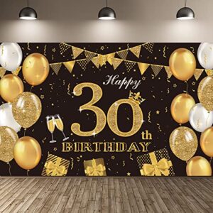 30th birthday party decoration, extra large black and gold sign poster 30th birthday party supplies, 30th anniversary backdrop banner photo booth backdrop background banner
