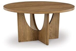 signature design by ashley dakmore contemporary dining table with geometric base, light brown