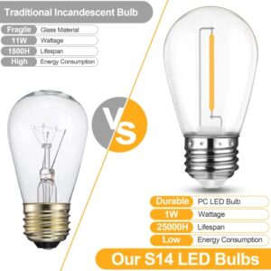 Mlambert LED String Light Bulbs, Shatterproof Outdoor String S14 Replacement Light Bulbs, Waterproof 1W LED Edison Bulbs Equal to 11W Incandescent, 2700K Warm White, E26 Bulb, 15 Pack, Not Solar Bulbs