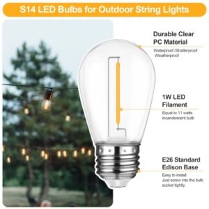 Mlambert LED String Light Bulbs, Shatterproof Outdoor String S14 Replacement Light Bulbs, Waterproof 1W LED Edison Bulbs Equal to 11W Incandescent, 2700K Warm White, E26 Bulb, 15 Pack, Not Solar Bulbs