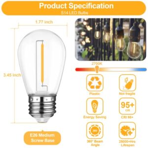 Mlambert LED String Light Bulbs, Shatterproof Outdoor String S14 Replacement Light Bulbs, Waterproof 1W LED Edison Bulbs Equal to 11W Incandescent, 2700K Warm White, E26 Bulb, 15 Pack, Not Solar Bulbs