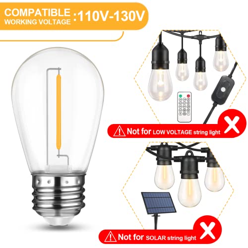 Mlambert LED String Light Bulbs, Shatterproof Outdoor String S14 Replacement Light Bulbs, Waterproof 1W LED Edison Bulbs Equal to 11W Incandescent, 2700K Warm White, E26 Bulb, 15 Pack, Not Solar Bulbs