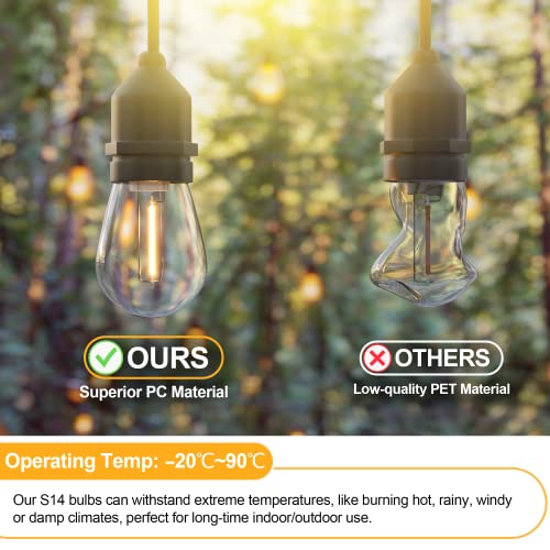 Mlambert LED String Light Bulbs, Shatterproof Outdoor String S14 Replacement Light Bulbs, Waterproof 1W LED Edison Bulbs Equal to 11W Incandescent, 2700K Warm White, E26 Bulb, 15 Pack, Not Solar Bulbs