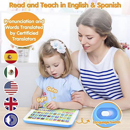 Bilingual Spanish & English Learning Toys for Toddlers 1-3, Kids Interactive Learning Tablet, Childrens Alphabet ABC / Words / Numbers / Colors Learning Pad, Education Toy for Babies 24 Month+