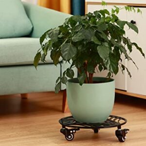 Large Metal Plant Caddy with Wheels 14 Inches Heavy-Duty Wroght Iron Rolling Plant Stand with Casters Indoor Outdoor Plant Pot Roller Base Plant Movers Plant Saucers Black, Strong Load Capacity